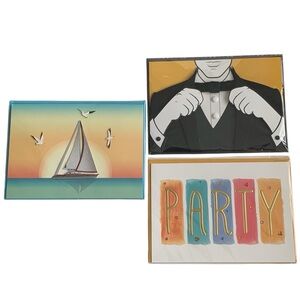 BURGOYNE Fun Colorful Accessorized Blank Note Cards Stationary Set of 3